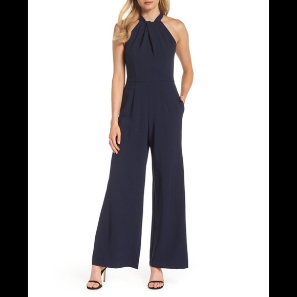 julia jordan Pants - Julia Jordan Navy Jumpsuit Size 14 Halter Wide Leg